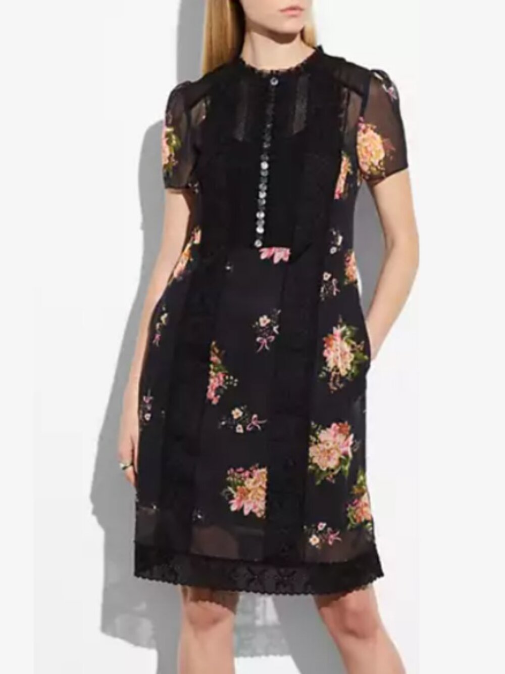 Coach Lacework Floral Cupro Dress in Black Size 0